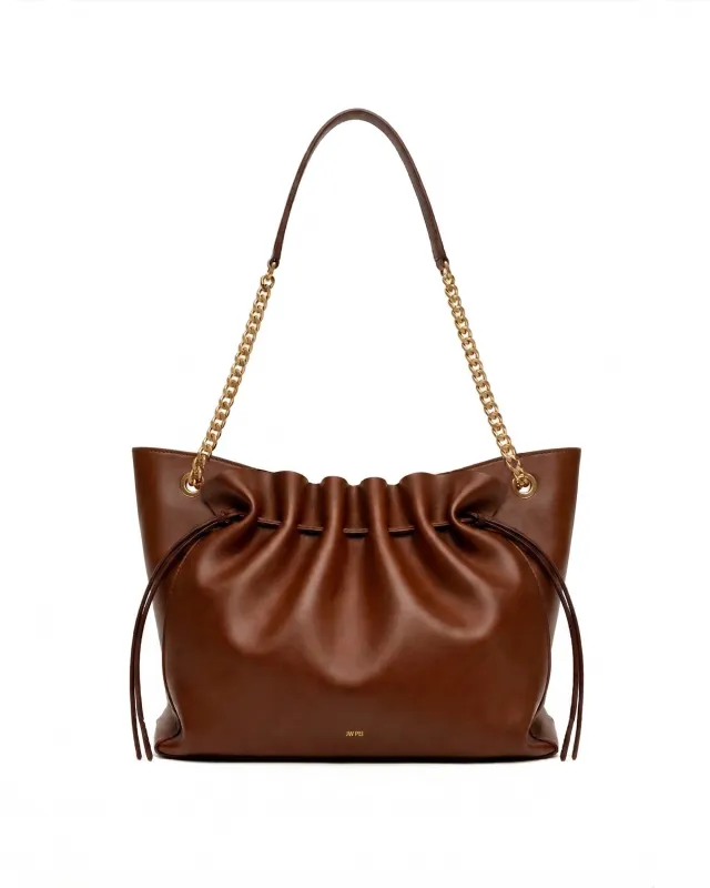 Riley Drawstring Ruched Slouchy Shoulder Bag - Brown made by JW PEI