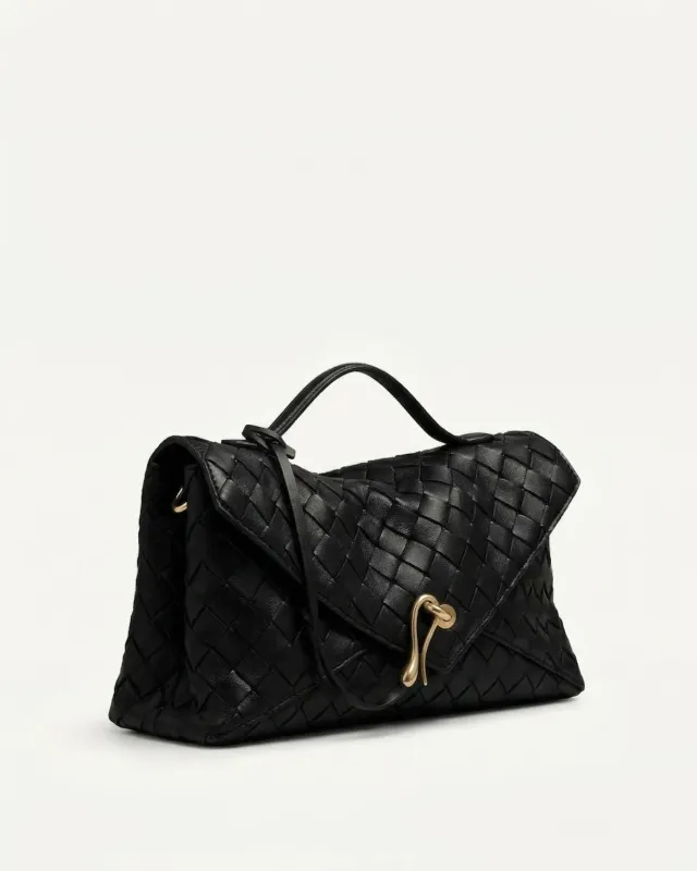 Avery Slouchy Woven Top Handle Bag - Black made by JW PEI