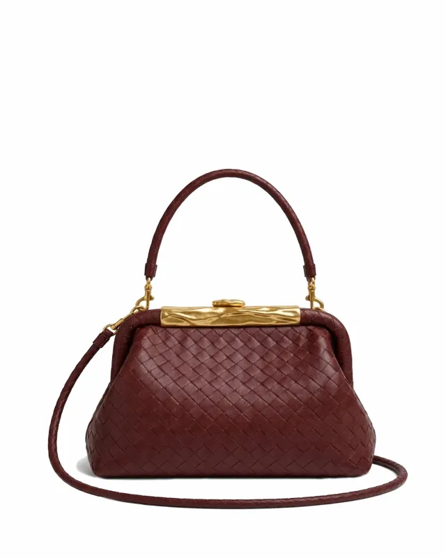 Woven Frame Top Handle Bag – Burgundy made by JW PEI