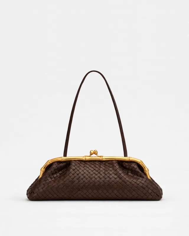 Becca Bamboo Frame Woven Shoulder Bag - Brown made by JW PEI