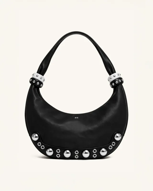 Luna Studded Hobo Shoulder Bag - Black made by JW PEI