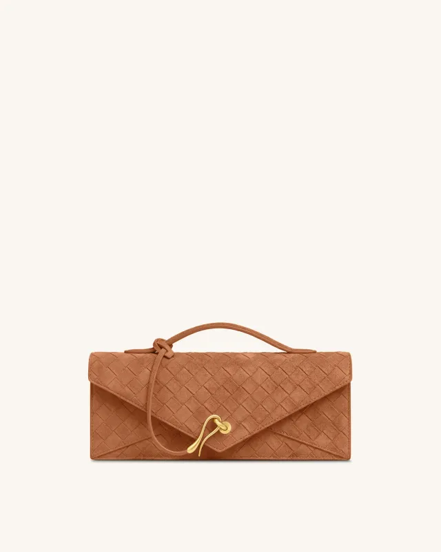 Celeste Faux Suede Woven Textured Envelope Top Handle Bag - Brown made by JW PEI