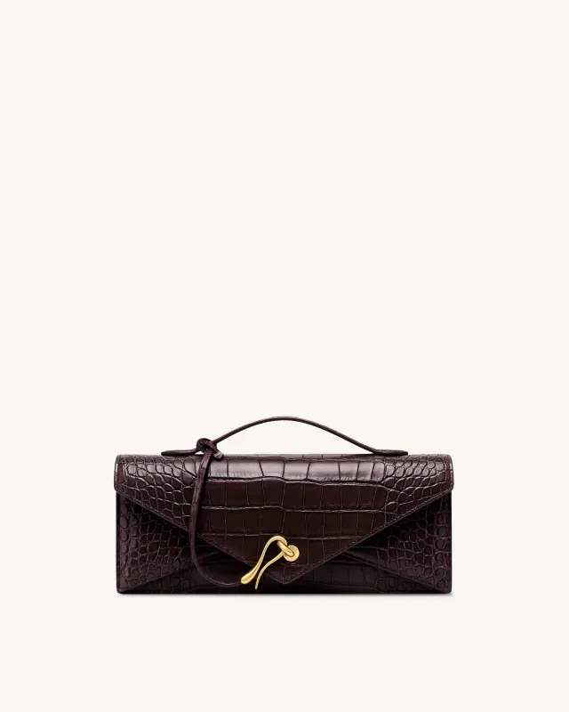 Celeste Envelope Top Handle Bag - Dark Brown Croc made by JW PEI