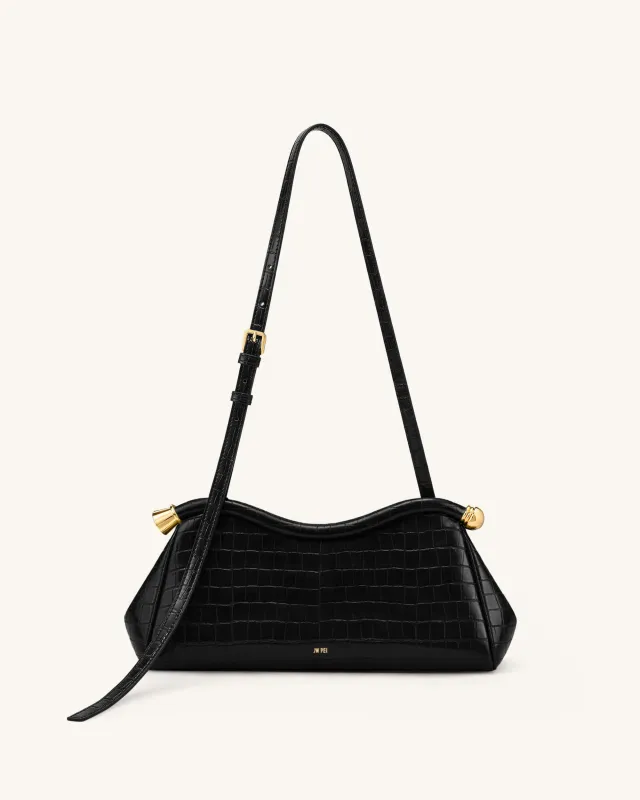 Naomi Curved Shoulder Bag - Black Croc made by JW PEI