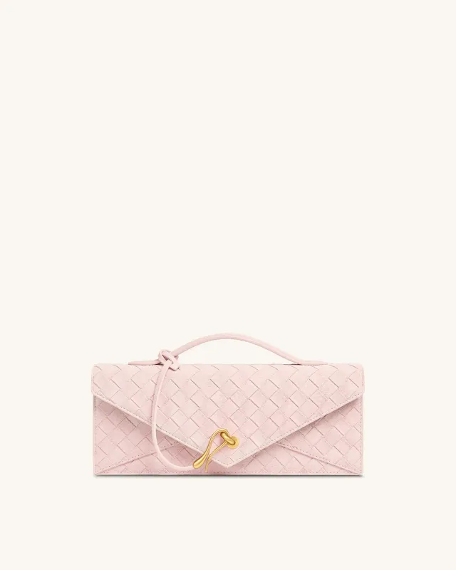 Celeste Faux Suede Woven Textured Envelope Top Handle Bag - Light Pink made by JW PEI