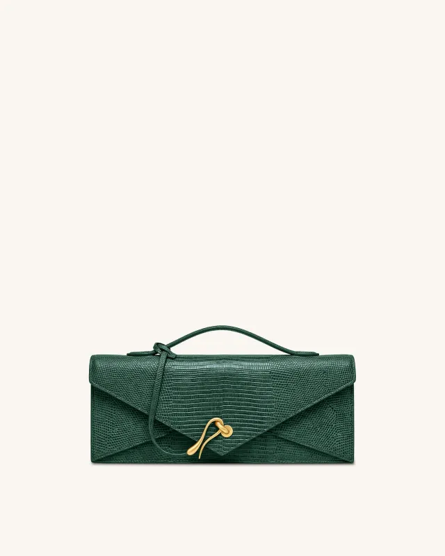 Celeste Envelope Top Handle Bag - Olive Green Lizard Texture made by JW PEI