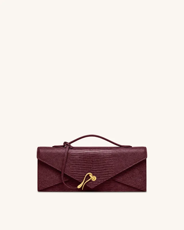 Celeste Envelope Top Handle Bag - Burgundy Lizard Texture made by JW PEI