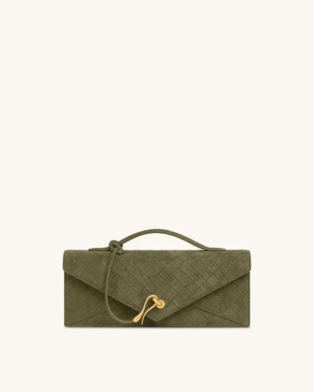 Celeste Faux Suede Woven Textured Envelope Top Handle Bag - Dark Green made by JW PEI