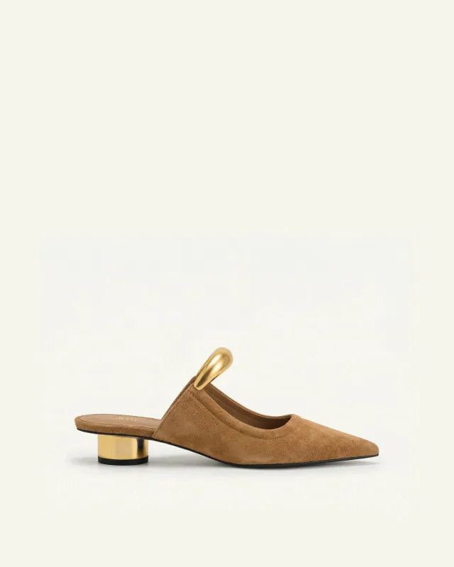Helena Pierced Faux Suede Mules - Brown made by JW PEI