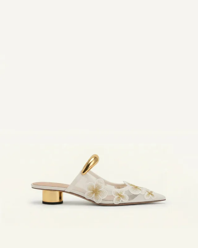 Helena Pierced Floral Mesh Mules - Ivory made by JW PEI