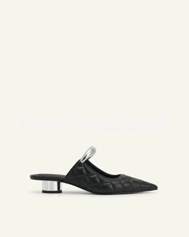 Helena Pierced Quilted Mules - Black made by JW PEI