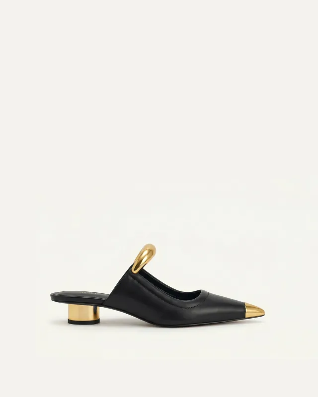 Helena Pierced Metal Toe Mules - Black made by JW PEI