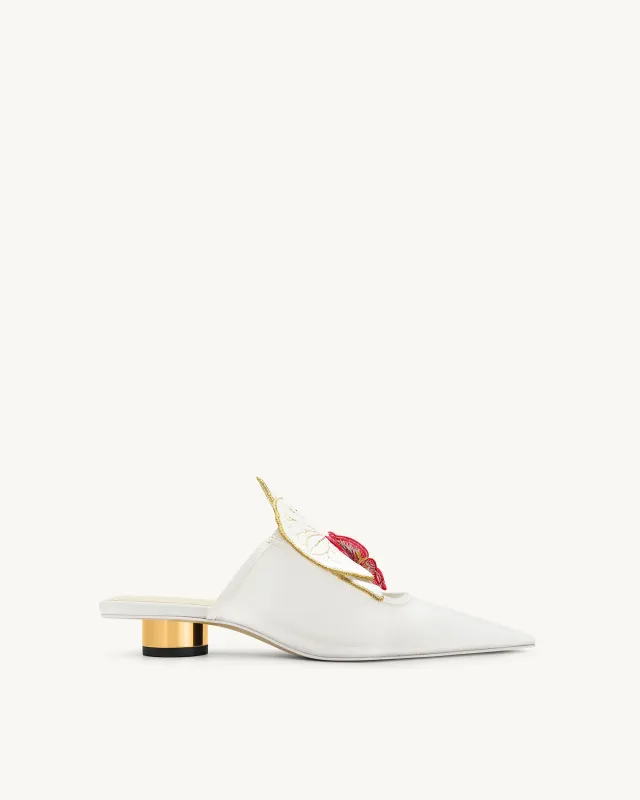 Helena Embroidery Decoration Pierced Mules - White made by JW PEI