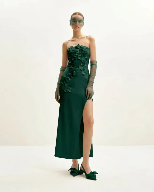 Floral Embroidered Long Dress - Dark Green made by JW PEI