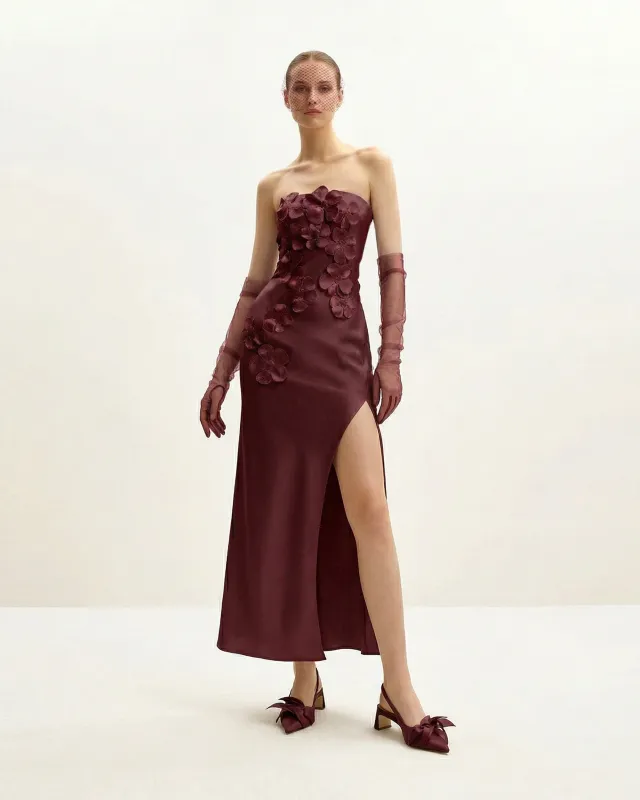 Floral Embroidered Long Dress - Deep Claret made by JW PEI
