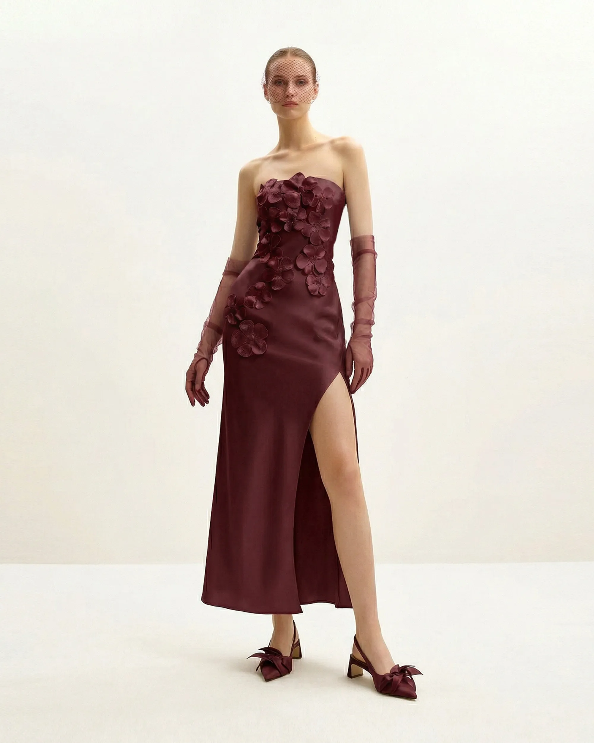 Floral Embroidered Long Dress - Deep Claret sold by JW PEI