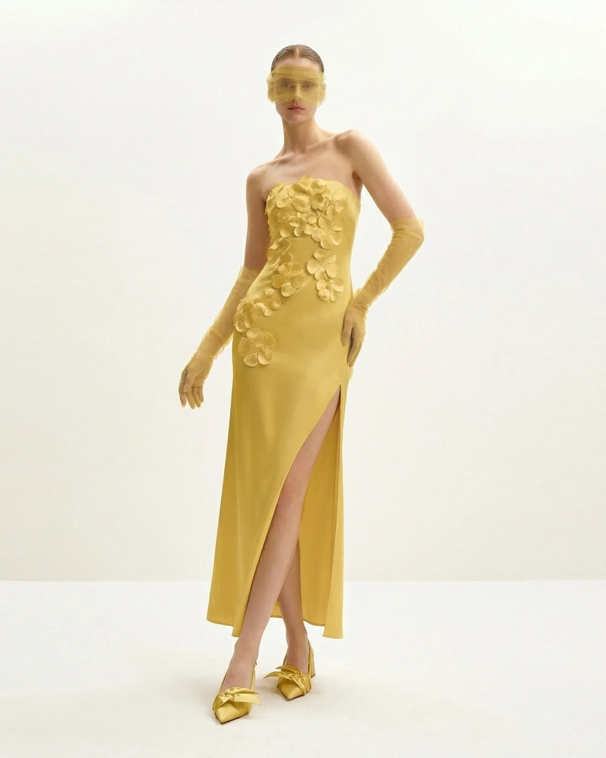 Floral Embroidered Long Dress - Yellow sold by JW PEI