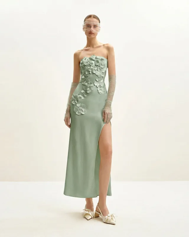 Floral Embroidered Long Dress - Matcha Green made by JW PEI