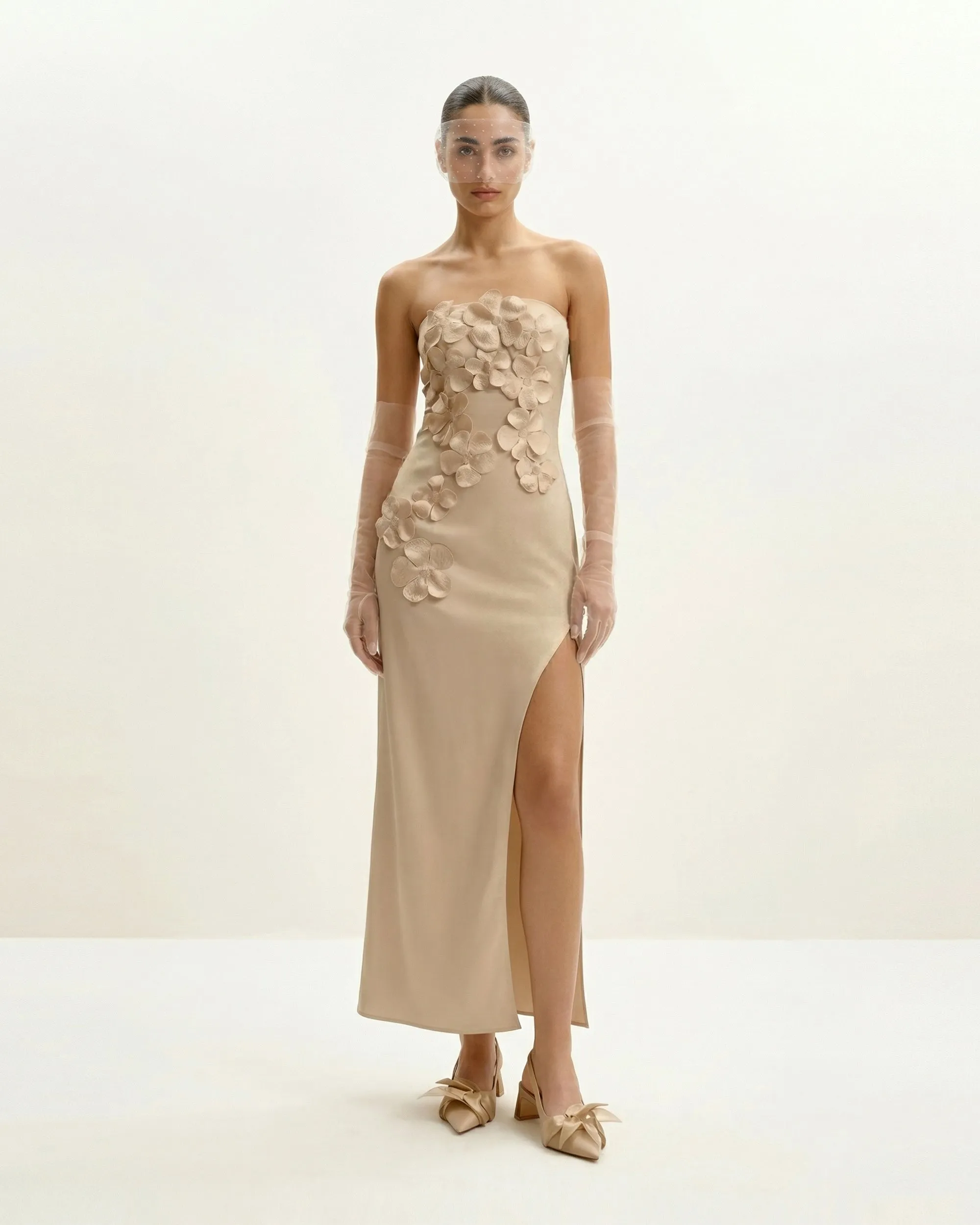 Floral Embroidered Long Dress - Almond sold by JW PEI