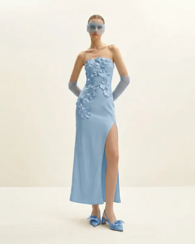 Floral Embroidered Long Dress - Blue made by JW PEI
