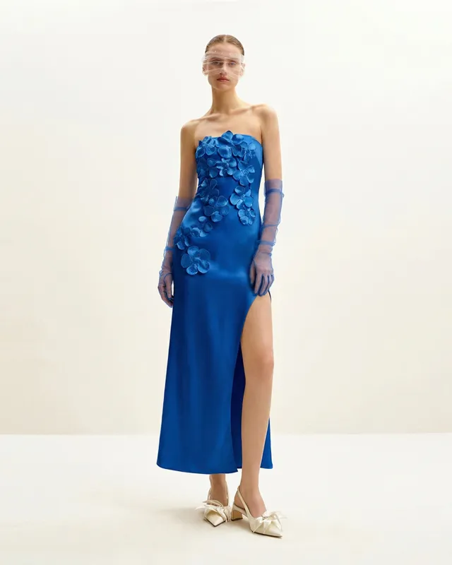 Floral Embroidered Long Dress - Cobalt Blue made by JW PEI
