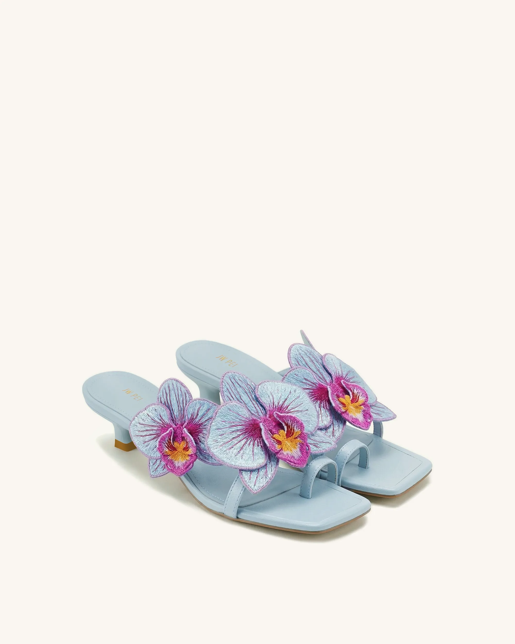 Serena Orchid Embroidered Toe Ring Heeled Sandals - Sky Blue sold by JW PEI