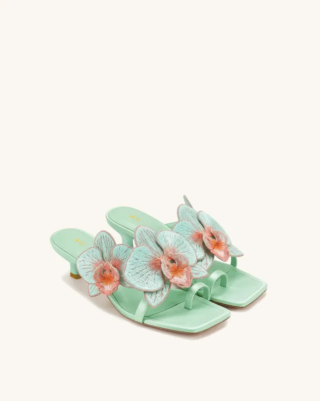 Serena Orchid Embroidered Toe Ring Heeled Sandals - Mint Green made by JW PEI