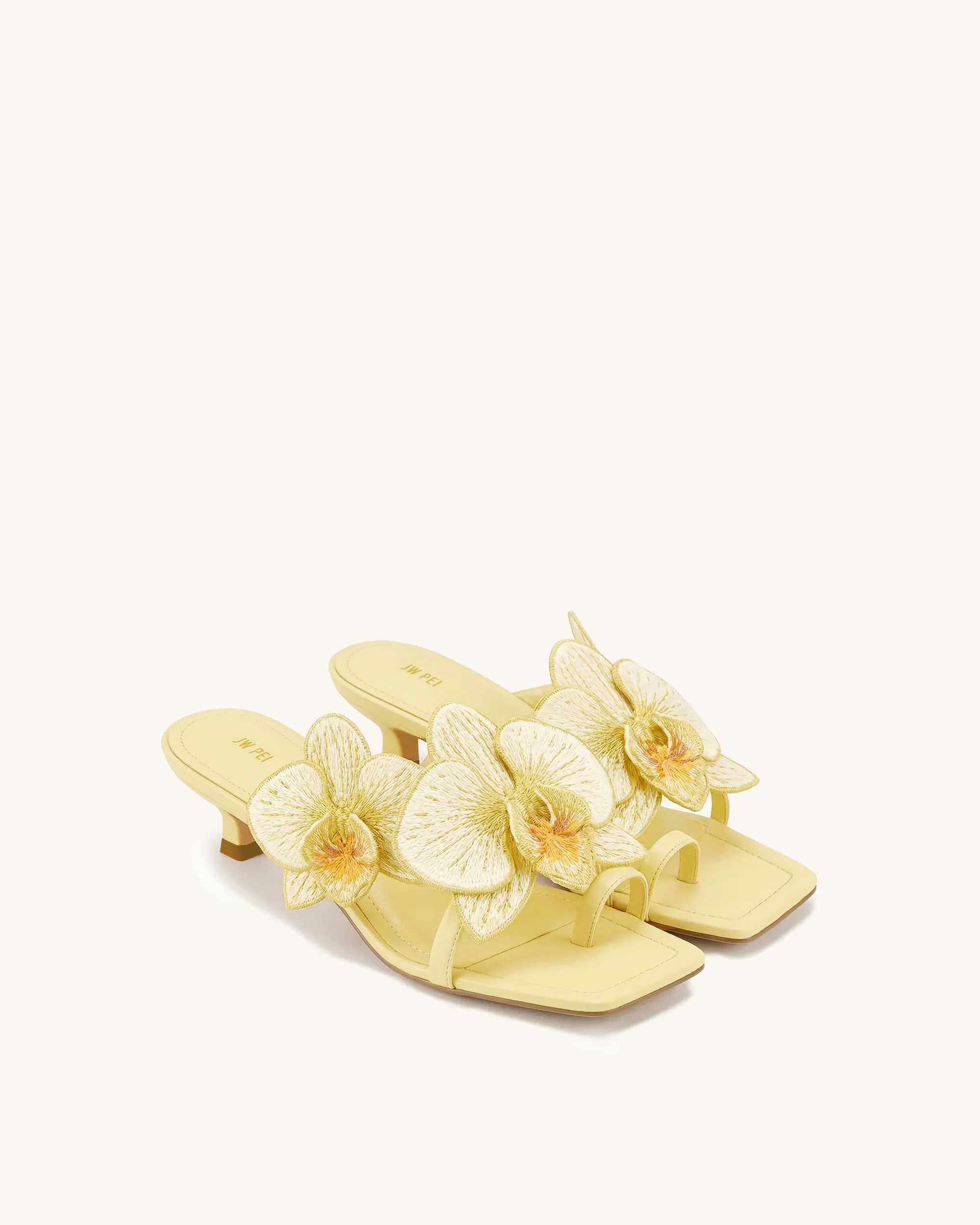 Serena Orchid Embroidered Toe Ring Heeled Sandals - Butter Yellow sold by JW PEI