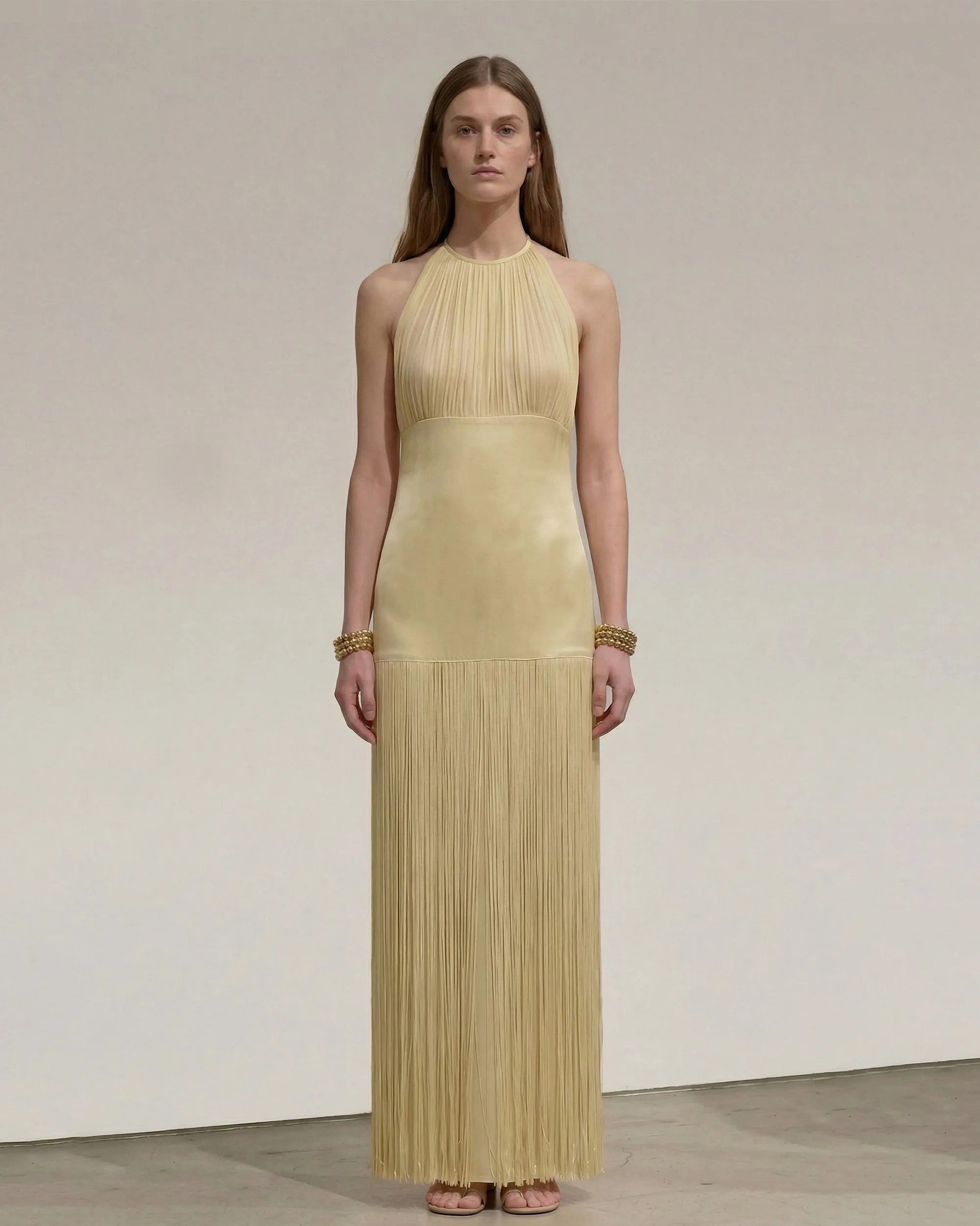 Pleated Fringe Maxi Dress - Champagne sold by JW PEI product image thumbnail 2