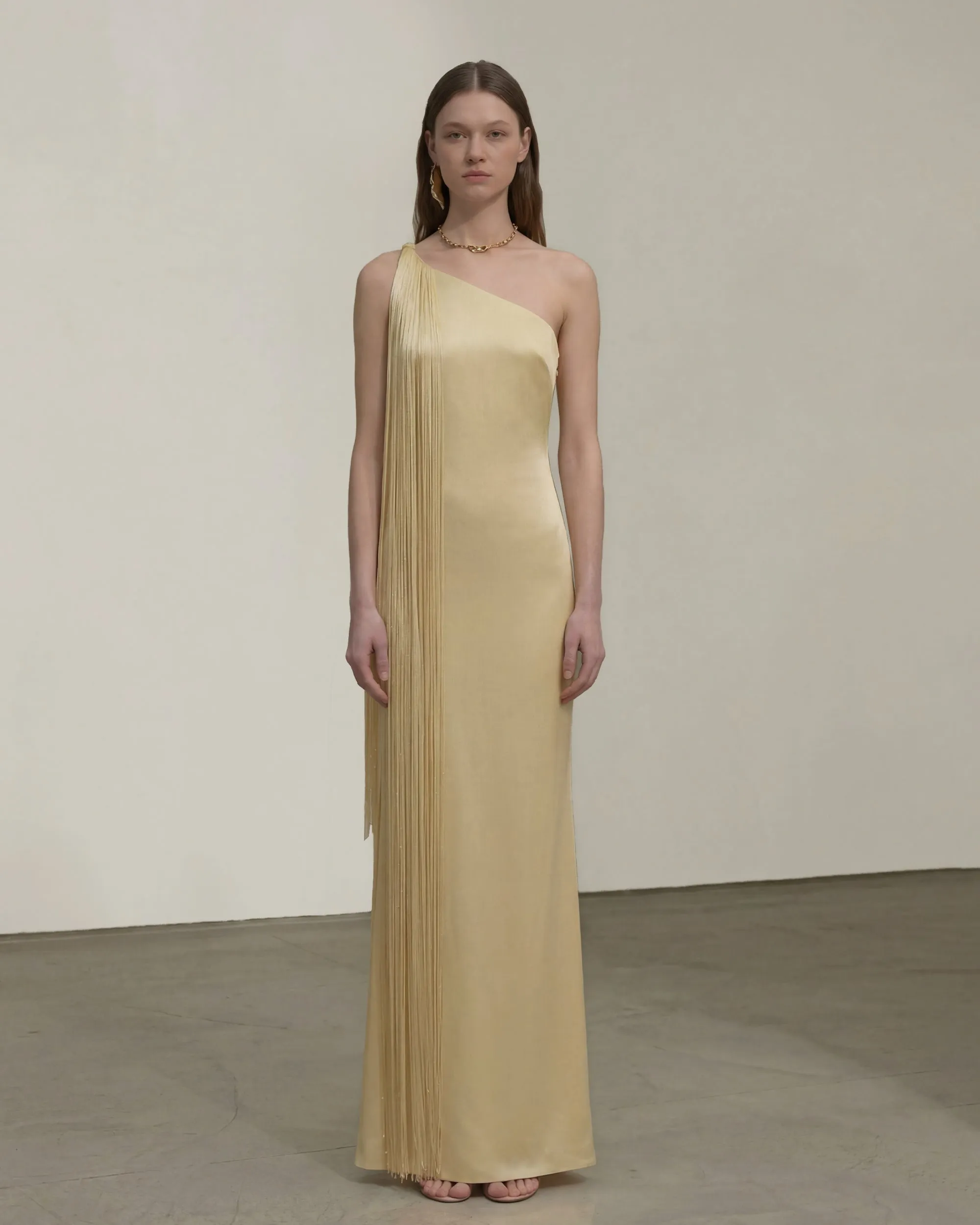 Fringe One Shoulder Maxi Dress - Champagne sold by JW PEI product image thumbnail 2
