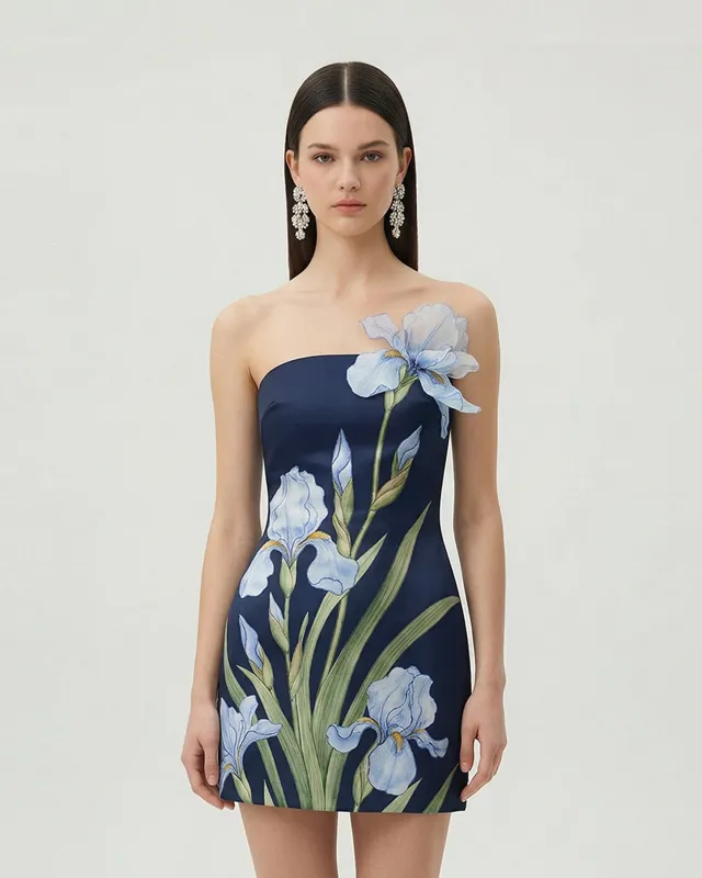 Floral Printed Mini Dress - Navy blue made by JW PEI