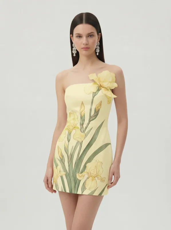 Floral Printed Mini Dress - Yellow made by JW PEI