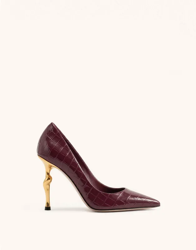 Hazel Croc-Embossed Heels - Burgundy made by JW PEI