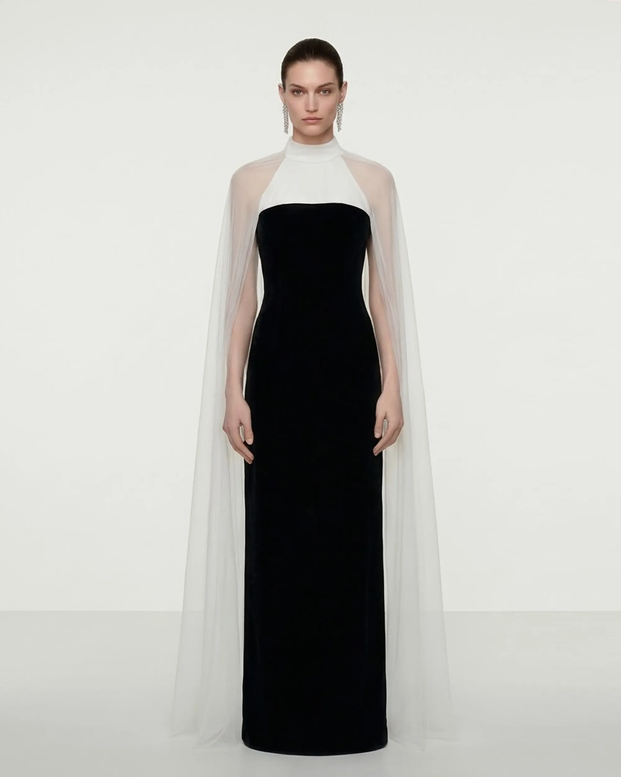 Elegant Cape Maxi Dress - Black White sold by JW PEI