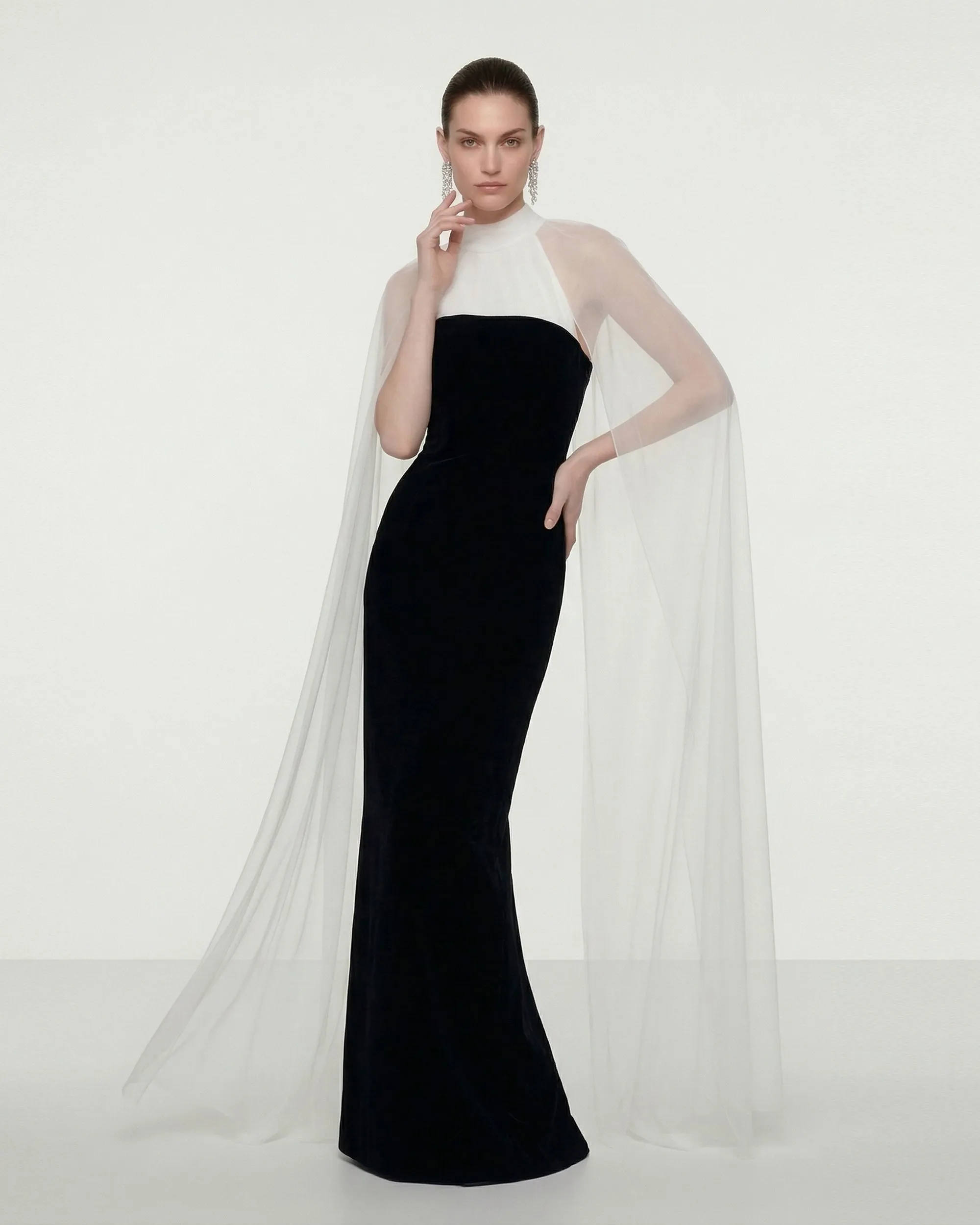 Elegant Cape Maxi Dress - Black White sold by JW PEI product image thumbnail 2
