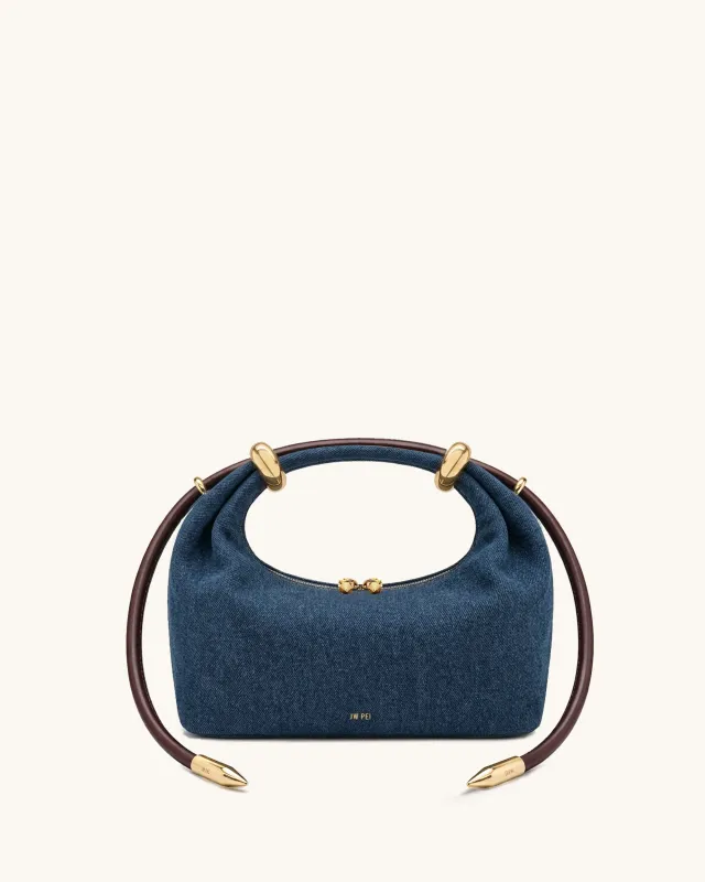 Ellie Metal Ring Embellished Top Handle Bag - Blue Denim made by JW PEI
