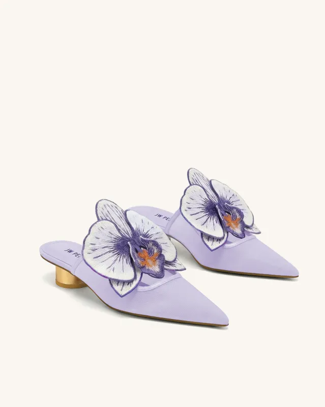 Helena Embroidery Decoration Pierced Mules - Purple made by JW PEI