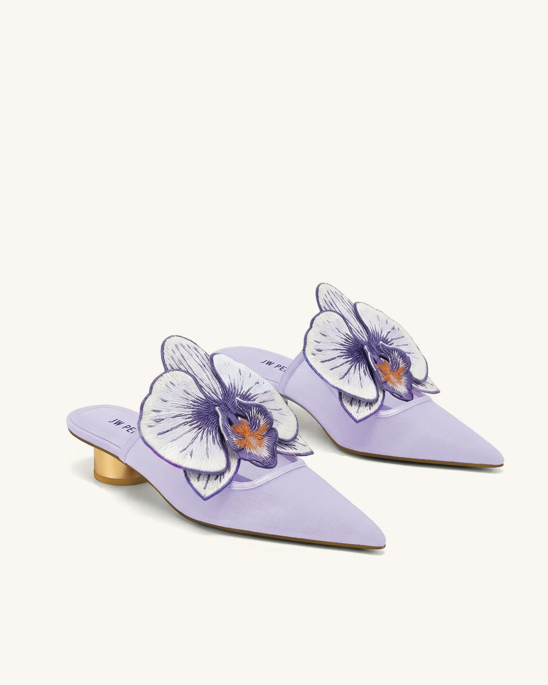 Helena Embroidery Decoration Pierced Mules - Purple sold by JW PEI