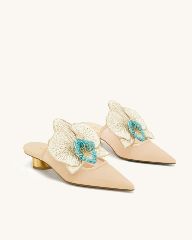 Helena Embroidery Decoration Pierced Mules - Khaki made by JW PEI