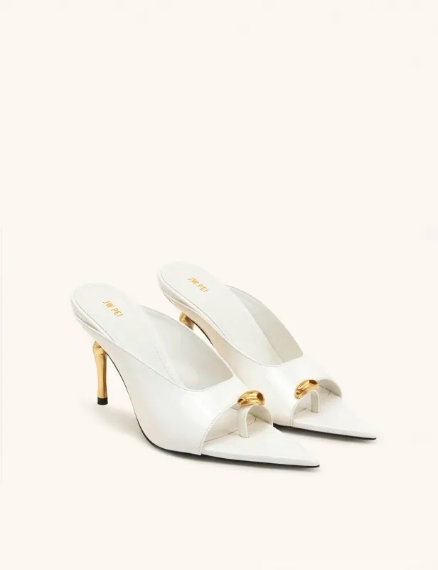 Noemi Pointed-Toe Mule Heels - White made by JW PEI