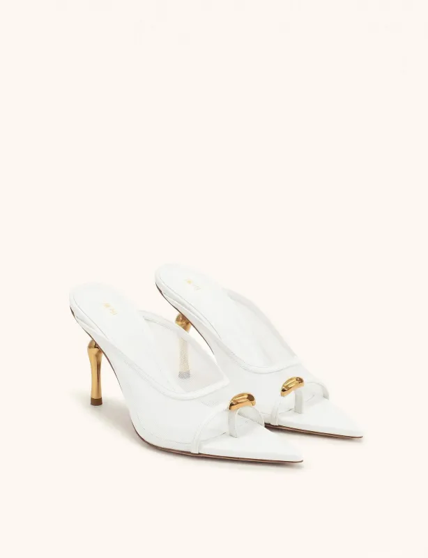 Noemi Pointed-Toe Mesh Mule Heels - White made by JW PEI