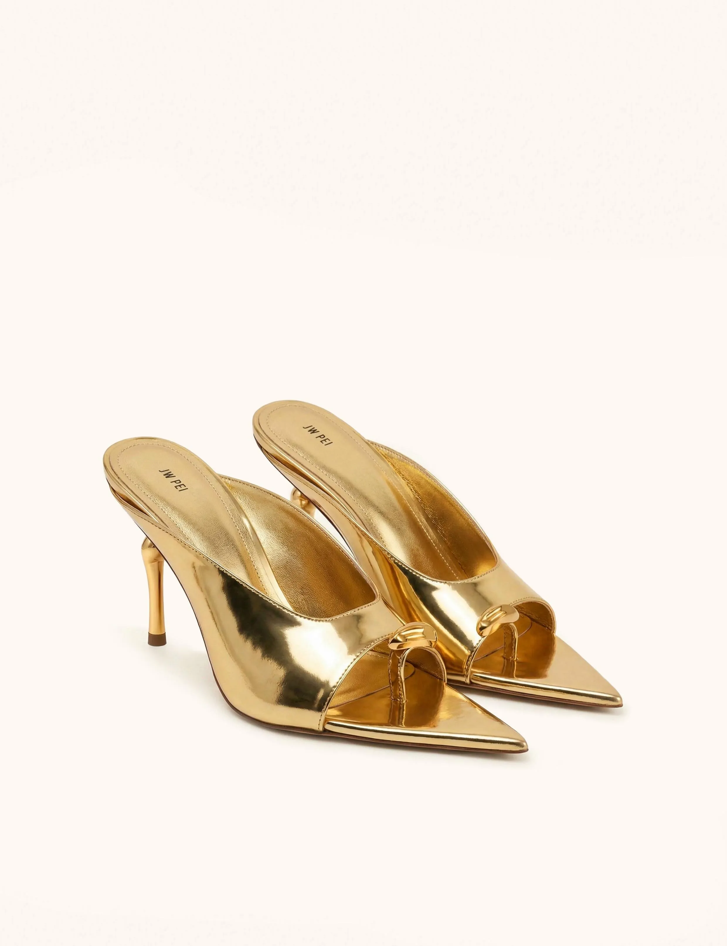 Noemi Pointed-Toe Mule Heels - Gold sold by JW PEI