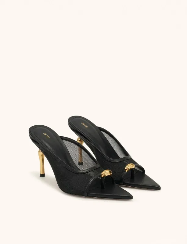 Noemi Pointed-Toe Mesh Mule Heels - Black made by JW PEI
