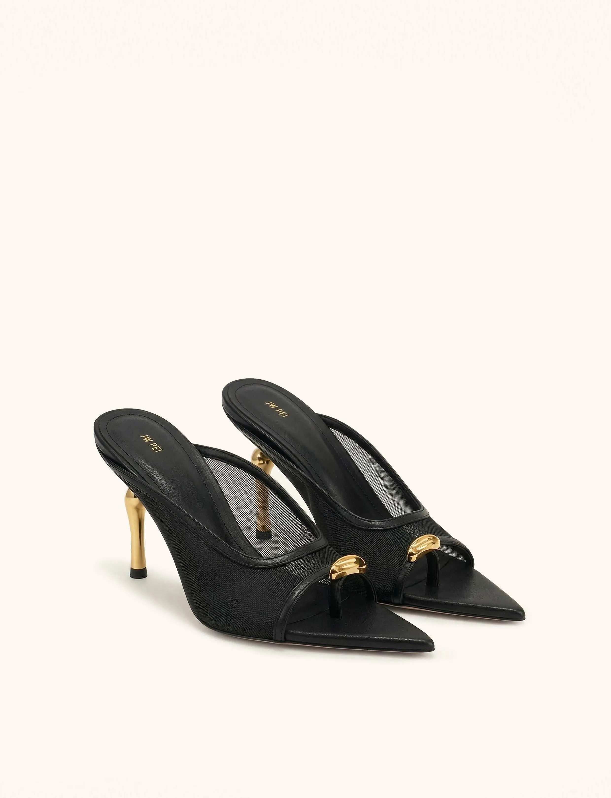 Noemi Pointed-Toe Mesh Mule Heels - Black sold by JW PEI