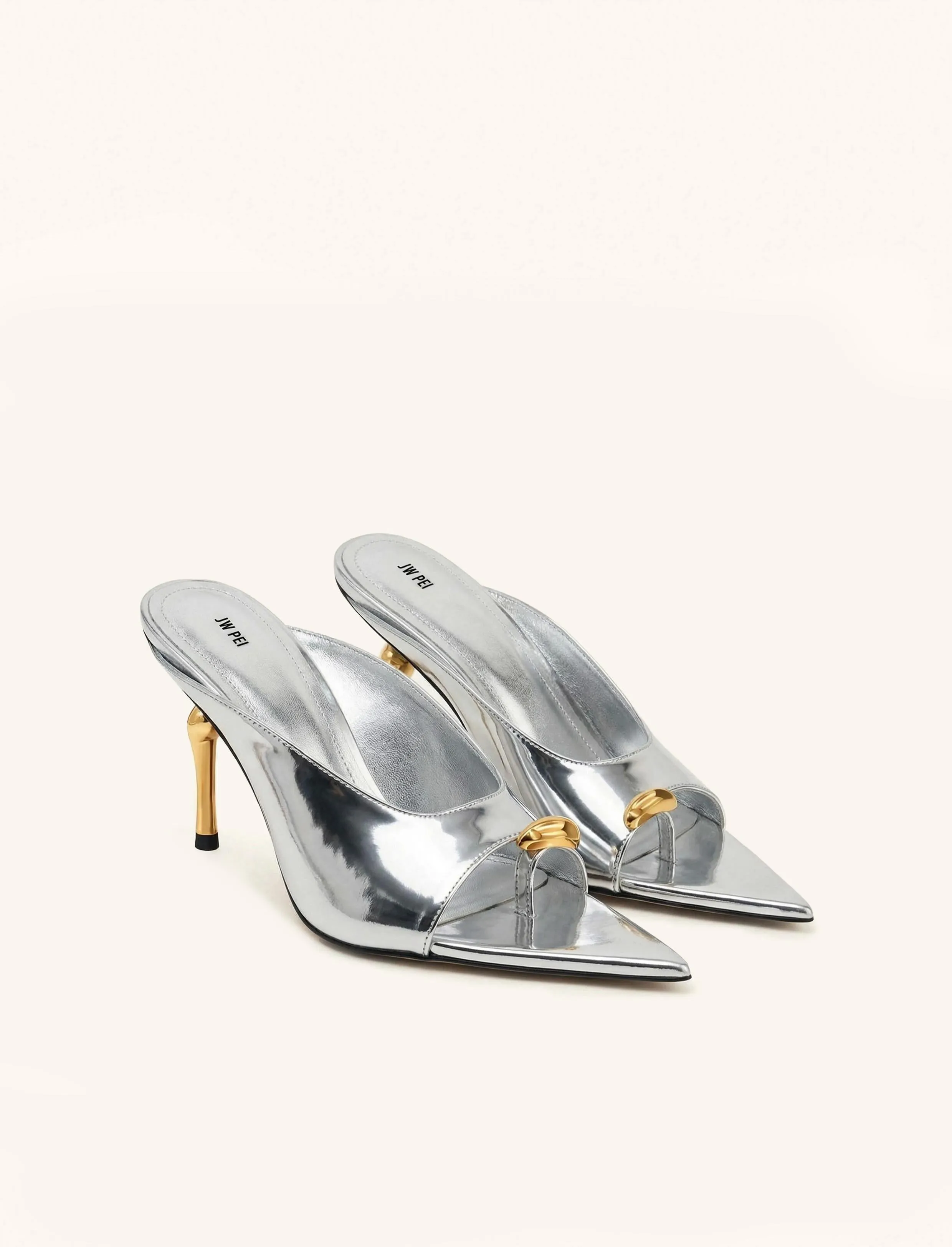 Noemi Pointed-Toe Mule Heels - Silver sold by JW PEI