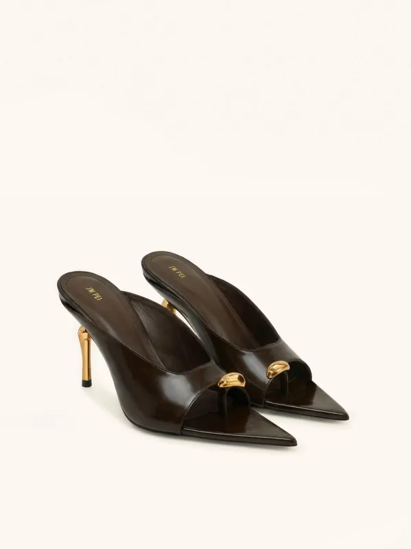 Noemi Pointed-Toe Mule Heels - Dark Brown made by JW PEI