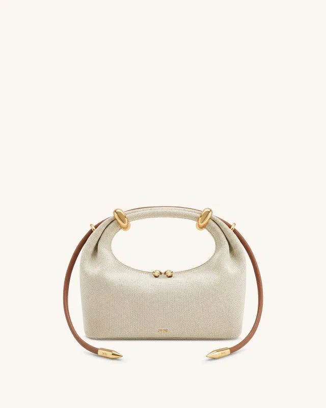 Ellie Metal Ring Embellished Top Handle Bag - Brown Canvas made by JW PEI