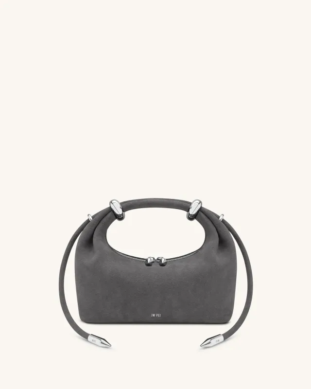 Ellie Faux Suede Metal Ring Embellished Top Handle Bag - Dark Grey made by JW PEI