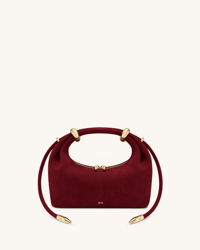 Ellie Faux Suede Metal Ring Embellished Top Handle Bag - Burgundy made by JW PEI