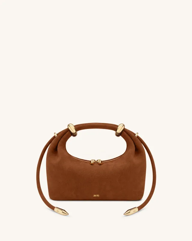 Ellie Faux Suede Metal Ring Embellished Top Handle Bag - Dark Brown made by JW PEI